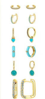  Gold Filled Hoop Drop Earrings Set for Women Ear Cuff Blue Zircon Enamel Dangle Earrings 2023 Fashion Jewelry Wholesale