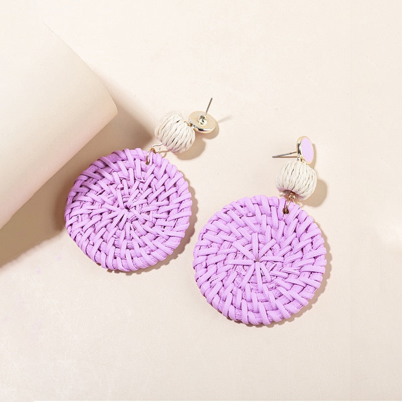 Rattan Raffia Tassel Pendant Earrings