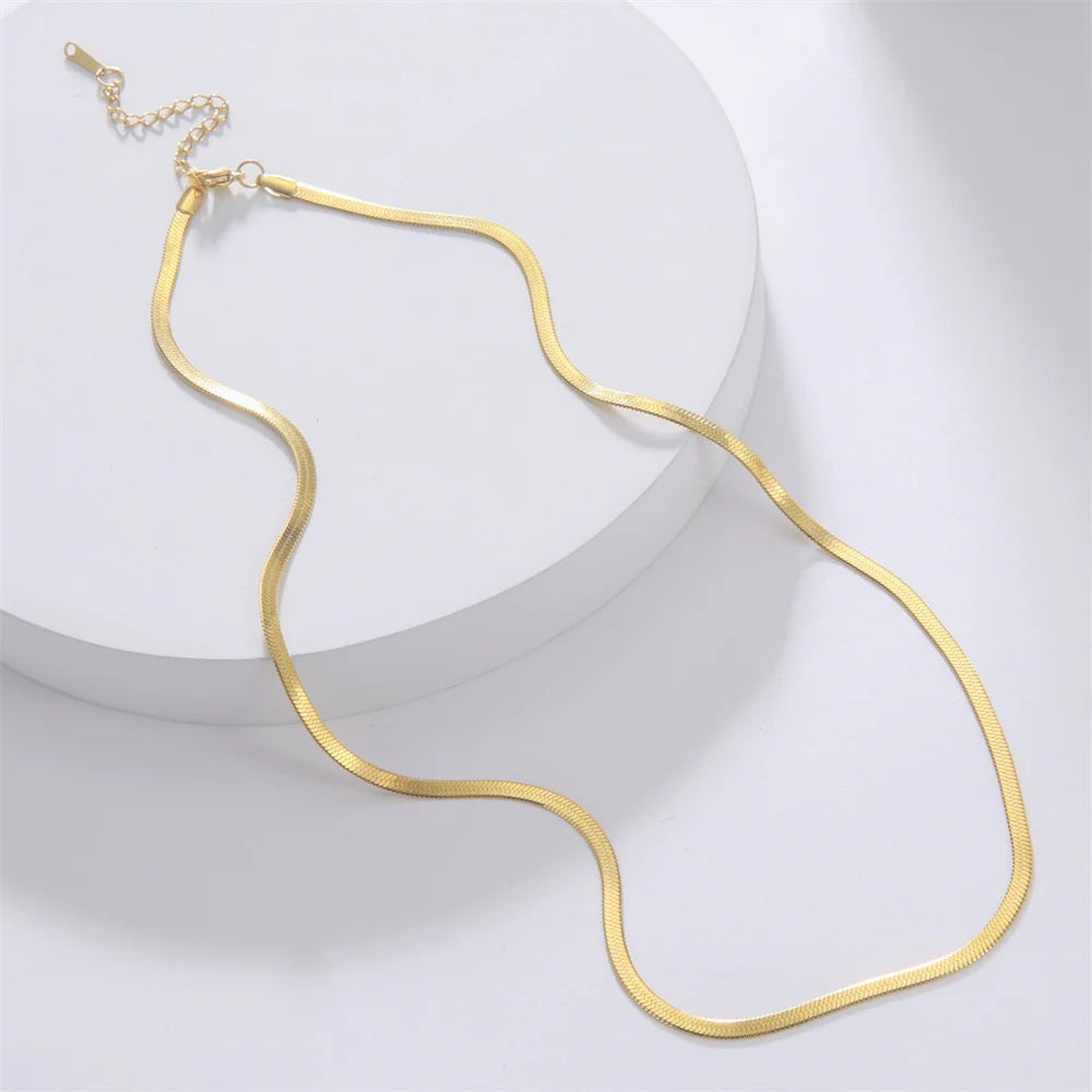 Stainless Steel Snake Chain Necklace for Women Men Gold Color Herringbone Choker Neck Chains 2024 Trend Jewelry Gift Hot