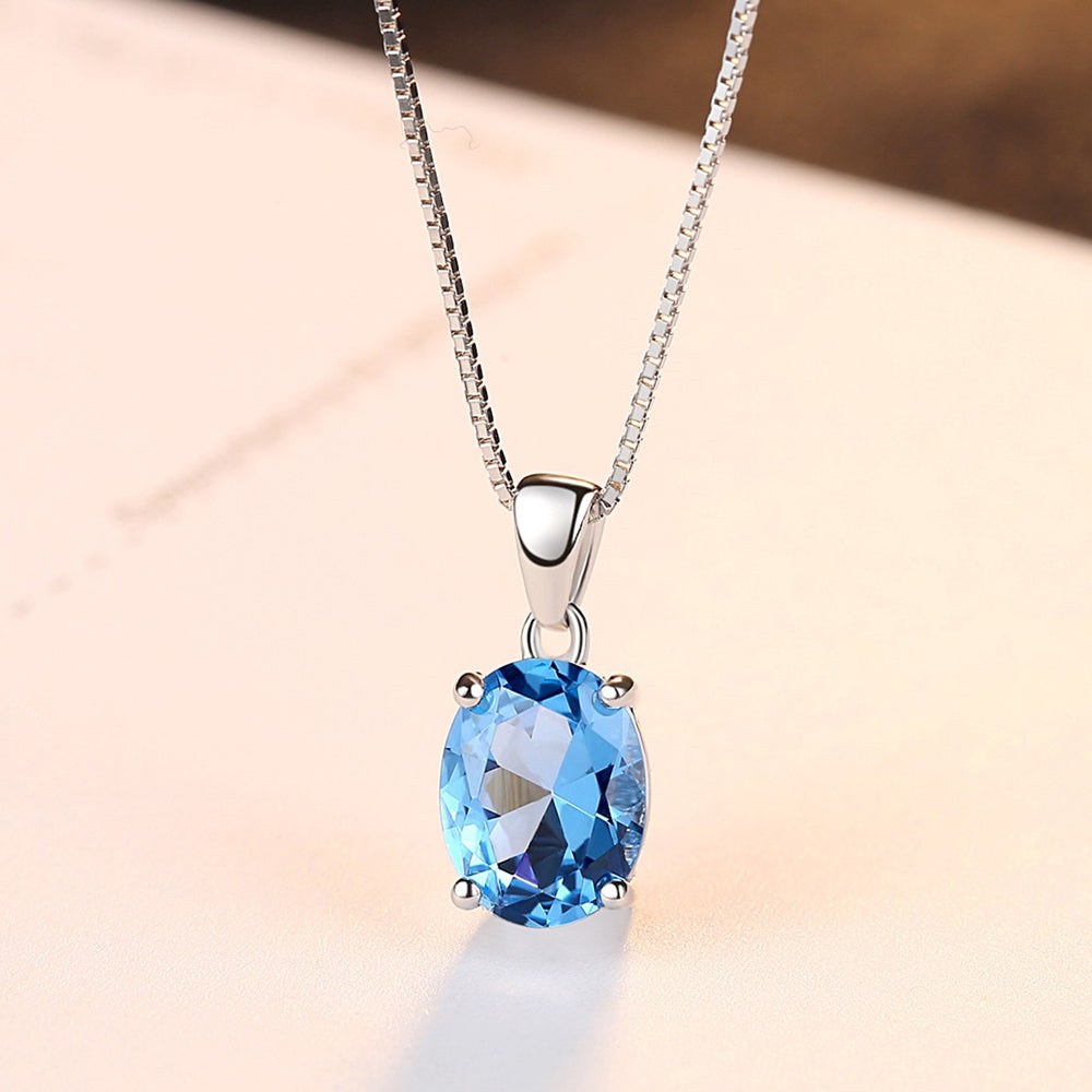 925 Sterling Silver Classic Blue Stone Necklace