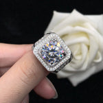 PT950 Platinum Four - Prong Men's Ring Inlaid with 5 - Carat High - Carbon Diamond - Fashionably Simple and Striking