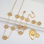 New Luxury Stainless Steel Five Leaf Flower Bracelet Necklace Earrings Ring Jewelry Set Classic for Woman Party Fashion Jewelry