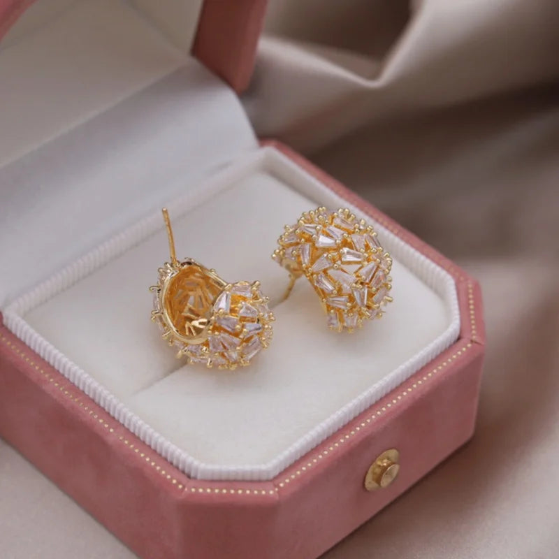 Introducing the elegant women's wedding party accessories, we present the luxurious square zircon pendant earrings in 16K gold plated fashion jewelry from Korea. This new design is sure to add a touch of sophistication to any outfit.