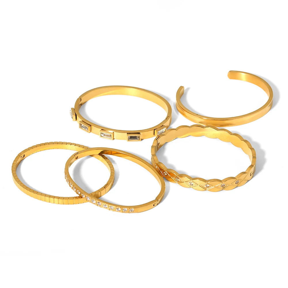 Fashion Minimalist Highlight Luxury 18k Gold Plated Geometric Bangles Tarnish Free Glossy Stainless Steel Bangle For Women Gifts