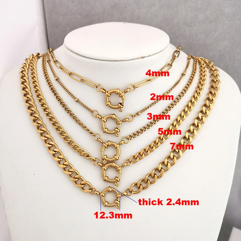 Anchor Clasp Necklace Women Men Choker Stainless Steel Geometric Link Cuba Chain Basic DIY Gold Silver Color Buckle Design