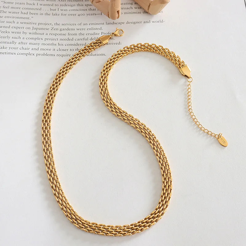 316L Stainless Steel Charm Woven Mesh Necklace Bracelet Set Set for Girl Women New IP Gold Plated Kpop Gift