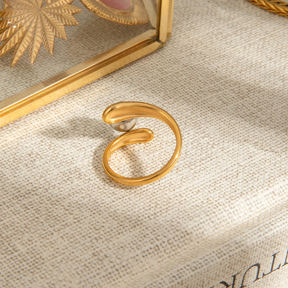 18K PVD Plated Gold Silver Color Matching Ball Three layer Opening Ring Women Anti Allergic Metal Charm Daily Jewelry