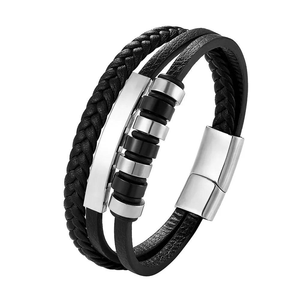 A range of exquisite luxury accessories with this high-quality men's fashion gift. Crafted from genuine black leather, these bracelets offer a unique combination of style and versatility. Perfect for those who appreciate a touch of wild handsomeness, these DIY bracelets make for a truly remarkable gift.