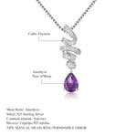 Ribbon Swirl Necklace 6x8mm Pear Shape Natural Amethyst Gemstone Necklace in 925 Stering SIlver Gift For Her