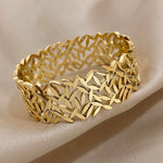 316L Stainless Steel Leaves Wide Chunky Bangles Bracelets for Women Unique Design Wrist Bracelet Waterproof Jewelry