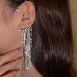 New Fashion White Square Rhinestone Zircon Double Pendant Gold Color Earrings for Women Unique Design Girls Trend Jewelry Gift