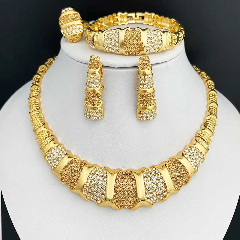 Dubai Gold Color Jewelry Set For Women Luxury Design Nigeria Trending Necklaces Earrings Ring Bracelet Wedding Party Gift