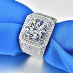 PT950 Platinum Four - Prong Men's Ring Inlaid with 5 - Carat High - Carbon Diamond - Fashionably Simple and Striking