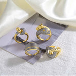 Fashion White Crystal Leopard Statement Rings for Women Copper Gold Plated Crossover Open Ring Jewelry Gift rigs89