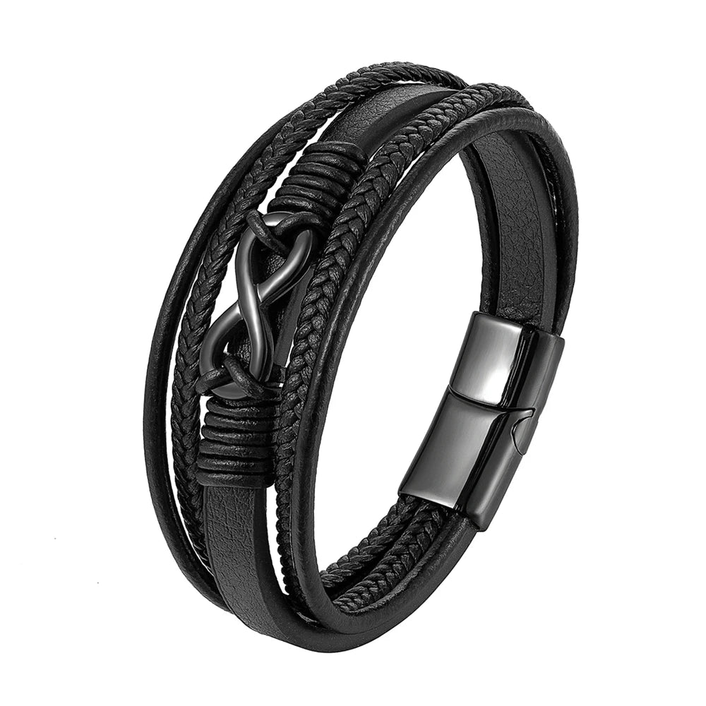 A range of exquisite luxury accessories with this high-quality men's fashion gift. Crafted from genuine black leather, these bracelets offer a unique combination of style and versatility. Perfect for those who appreciate a touch of wild handsomeness, these DIY bracelets make for a truly remarkable gift.