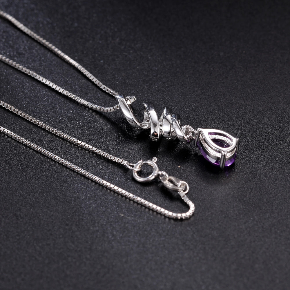 Ribbon Swirl Necklace 6x8mm Pear Shape Natural Amethyst Gemstone Necklace in 925 Stering SIlver Gift For Her