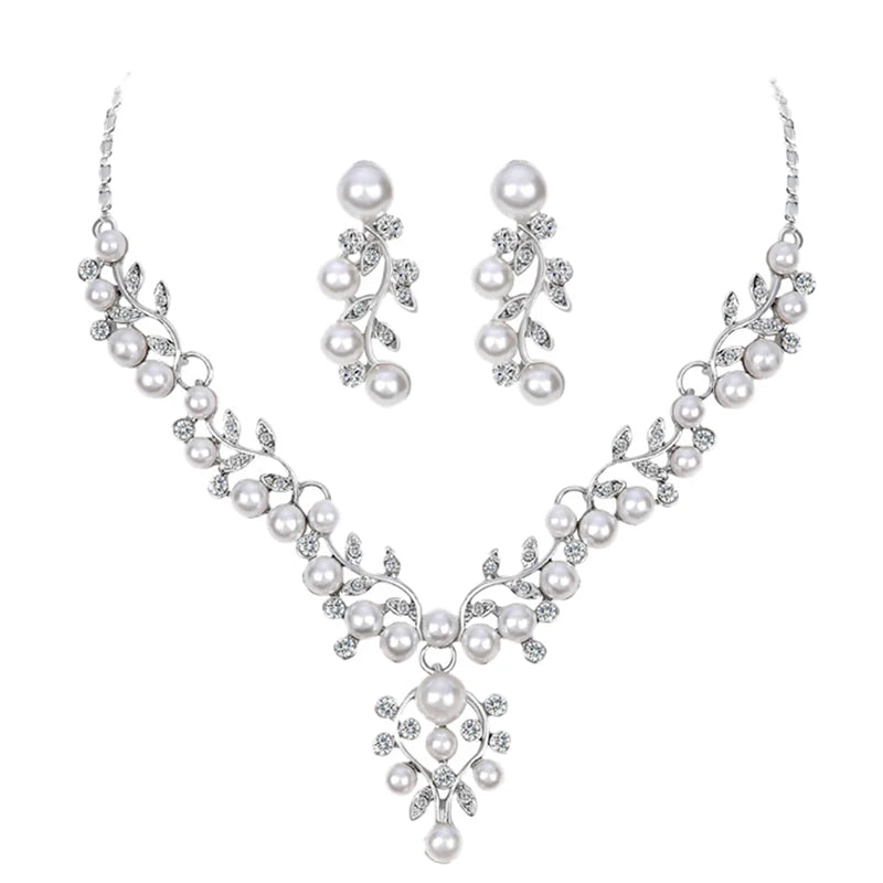 Crystal Pearl Jewelry Sets Women Wedding Bridal African Beads Necklace Earrings  Bridal Jewelry Sets Imitation Jewellery