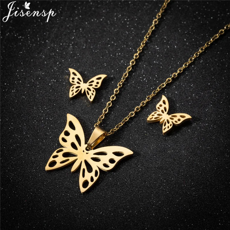 Cartoon Bowknot Mouse Stainless Steel Jewelry Set for Women Fashion Anime Animal Necklace Earrings Party Accessories