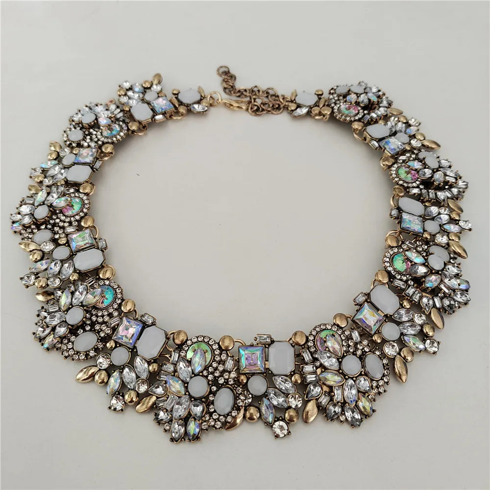 2025 New Fashion Crystal Rhinestones Large Collar Choker Necklace Earrings Women Jewelry Sets Indian Statement Wedding Necklace