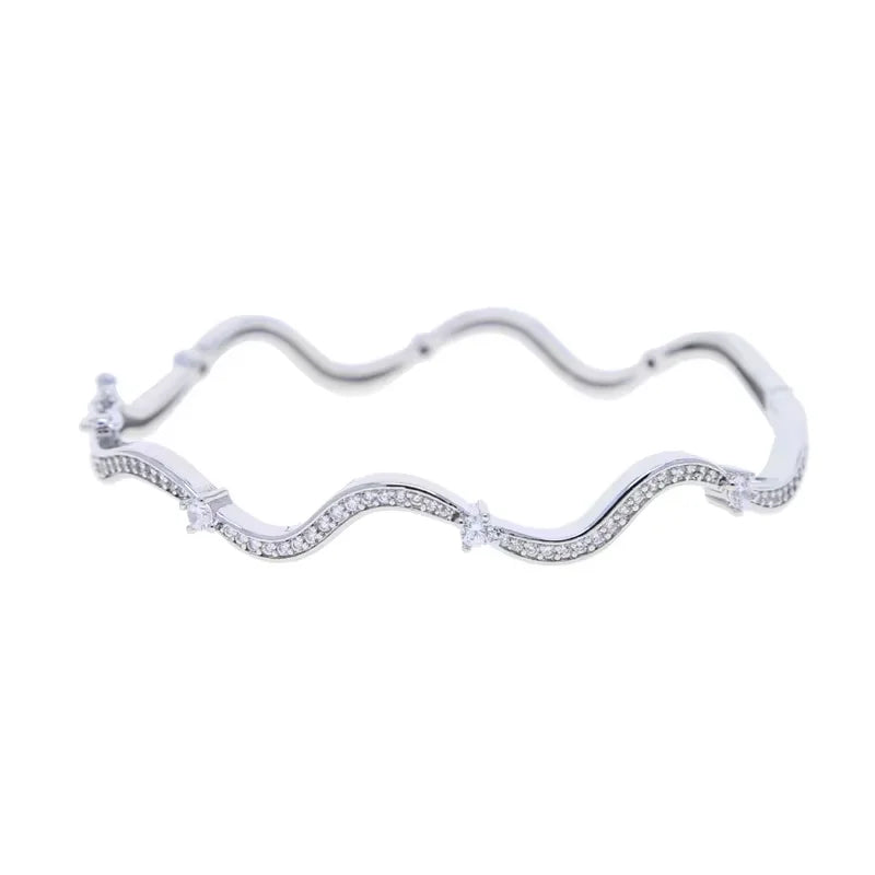 Hot Selling Fashion Women Jewelry Micro Paved 5A Cubic Zirconia CZ Wave Band Bracelet Ring Earring Necklace Set