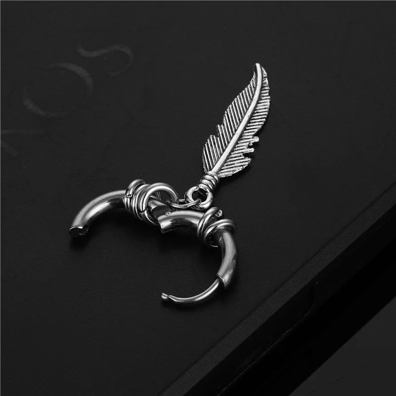 Hip Hop Goth Bangtan Boys Stud Earrings Fashion Leaf Cross Stainless Steel Pendant Earrings Jewelry for Men Women Jewelry