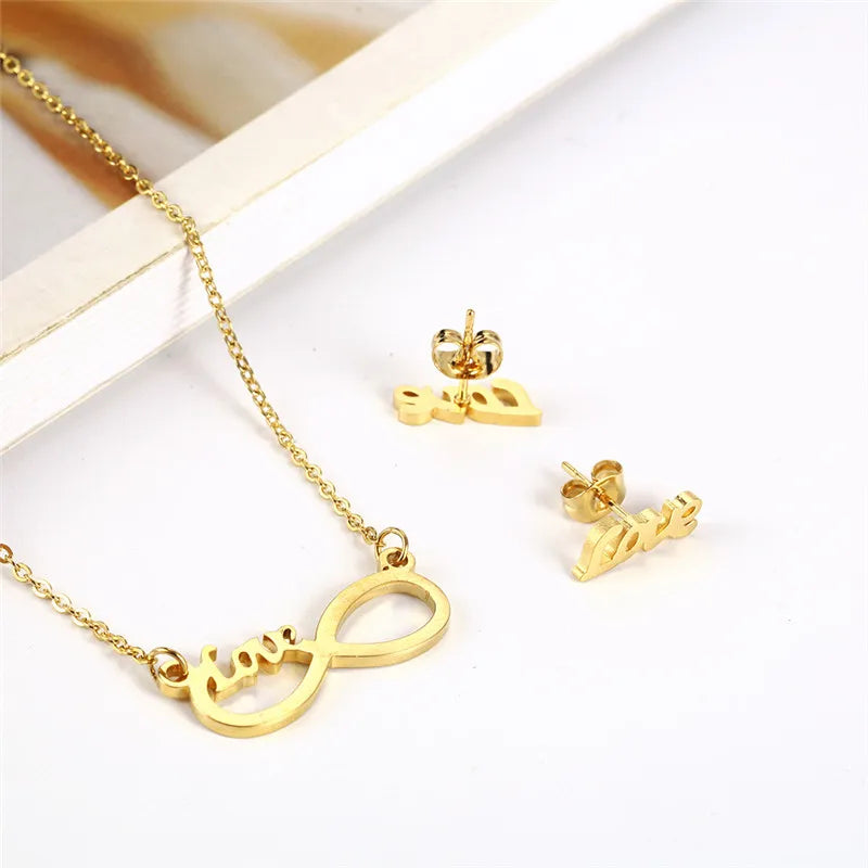 Heart Necklace Earrings Set Stainless Steel Jewelry Set Hert Lock Jewelry Sets Charm Simple Fashion Jewelry Gift chain