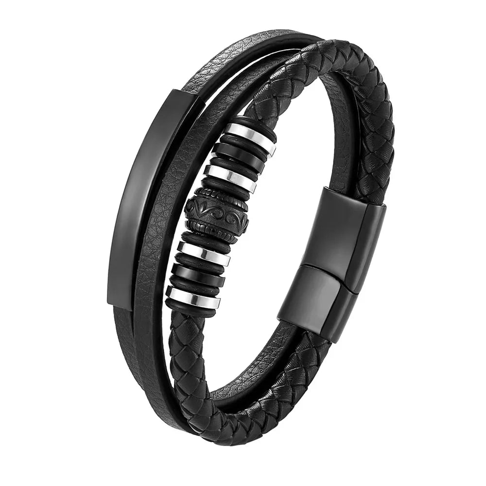High Quality Luxury Accessories Bracelet Men's Fashion Gift Black Genuine Leather Bracelets DIY Combination Wild Handsome Gift