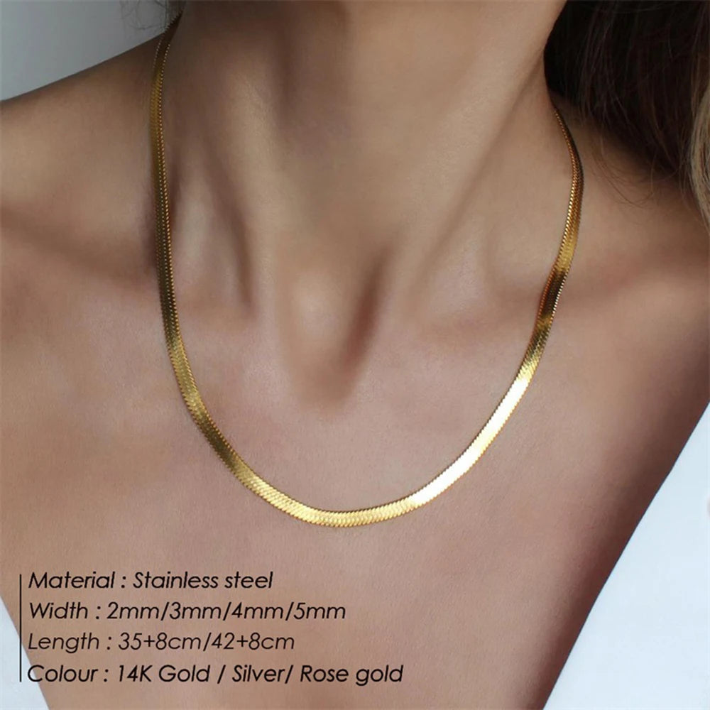 316L Stainless Steel Snake Chain Necklace for Woman Gifts Choker Herringbone Gold Color Necklaces Women Jewelry Wholesale