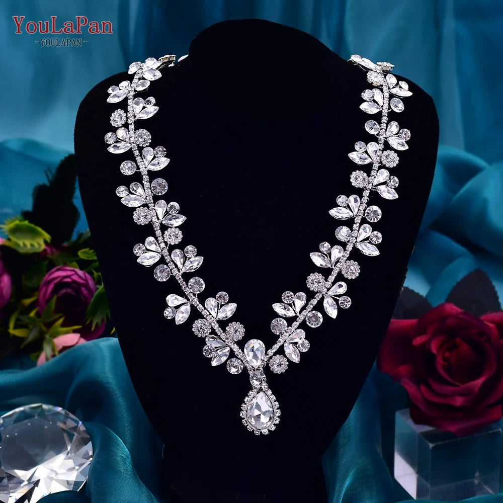 Elegant Crystal Woman Necklace Bridal Clavicle Chain Choker Wedding Party Diamante Brides Jewelry Anniversary Gift HN01