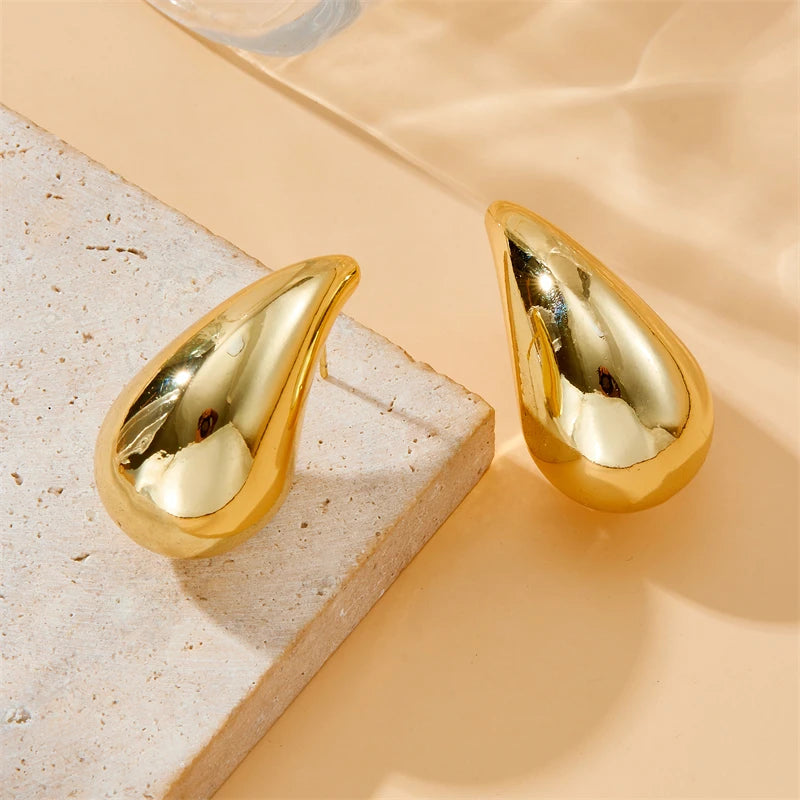 316L Stainless Steel Golden Droplet Shape Necklace Bracelet Earrings Suit Women 2024 New Trend Non-fading Jewelry Set