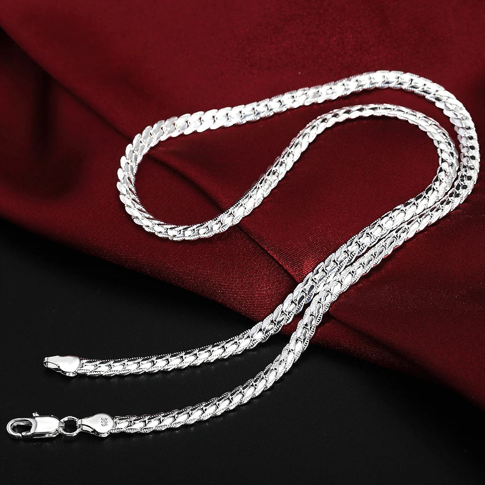 Fine 45-60cm 925 Sterling Silver 6MM Full Necklace Bracelet Fashion Jewelry For Women Men Link Chain Set Wedding Gift