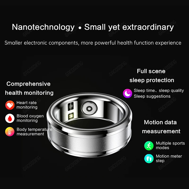 2024 Smart Ring Men Women Health Body Temperature Blood Pressure Fashion Ring Smart IP68 Waterproof Odometer Sports Ring Smart