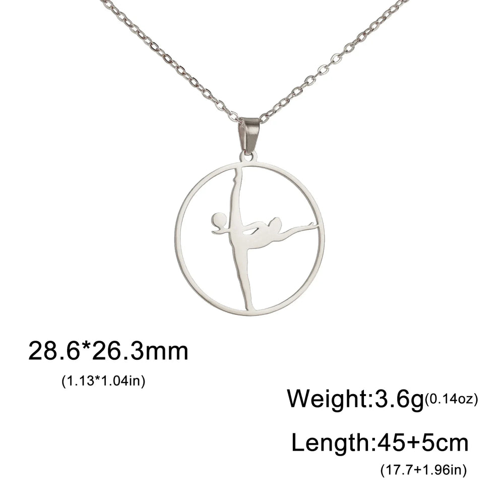 Gold Color Gymnast Girl Pendant Necklace for Women Stainless Steel Rhythmic Gymnastics Necklace Jewelry Gift 2025 Trendy