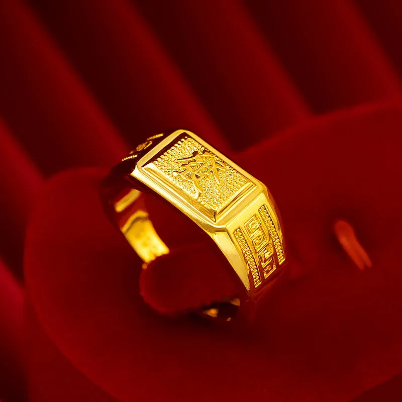 9999 gold men's rings, wealthy back pattern rings, 24K real gold opening rings, fashionable temperament men's ringsAU750