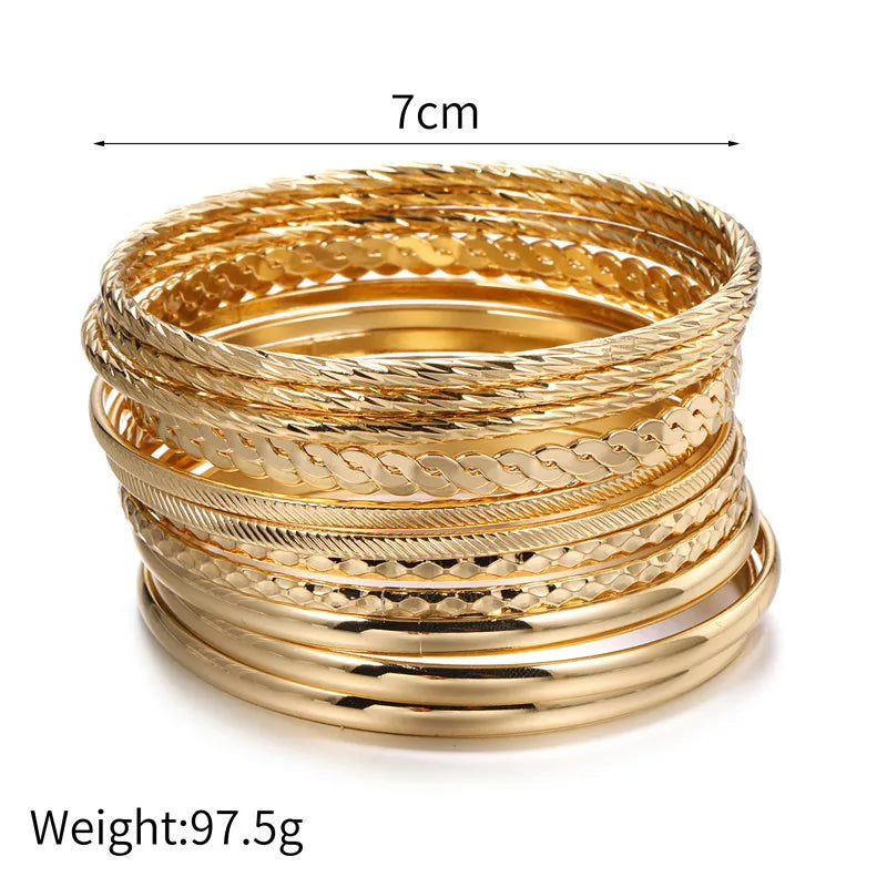 12 pcs Punk Curb Cuban Chain Bracelets Set for Women Miami Boho Thick Gold Color Charm Bracelets Bangles Fashion Jewelry