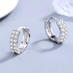 Fine 925 Sterling silver original Double row crystal Round Earrings Stud for women Fashion Jewelry Engagement Party Gifts