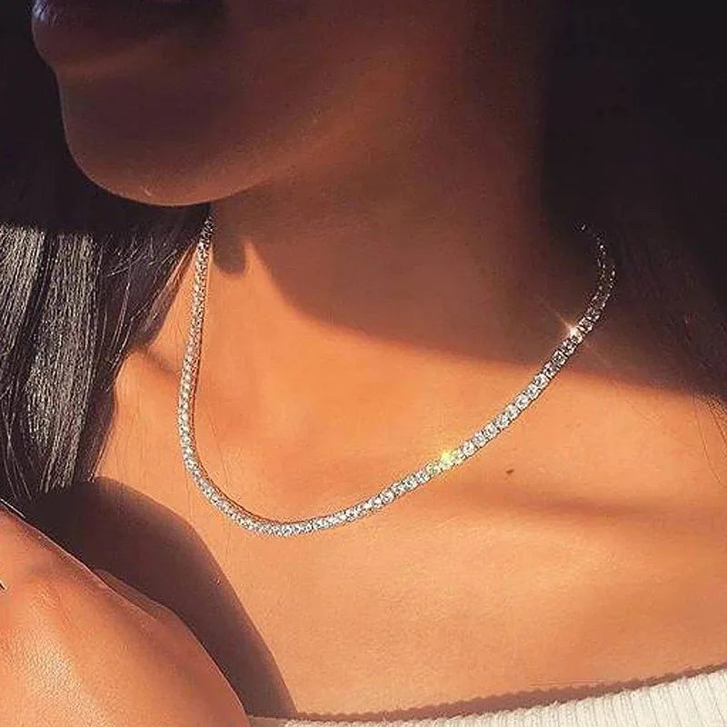 Choker Iced Out Tennis Chain Necklace For Women Luxury Cubic Zirconia Crystal Short Hiphop Neck Accessories Jewelry OHN016