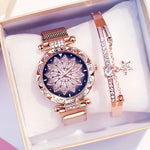 Lucky Flower Luxury Ladies Rhinestone Watches Bracelet Set