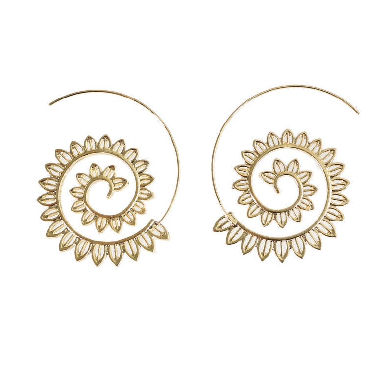 Ethnic Round Spiral Drop Earrings