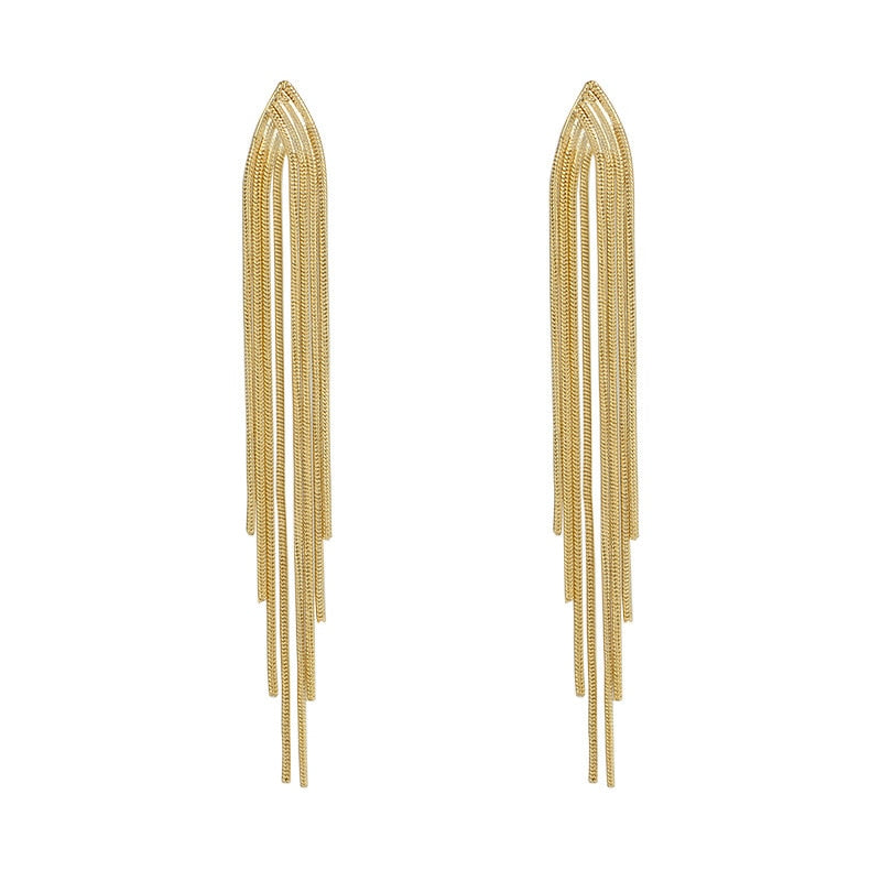 Vintage Gold Color Bar Long Thread Tassel Earrings