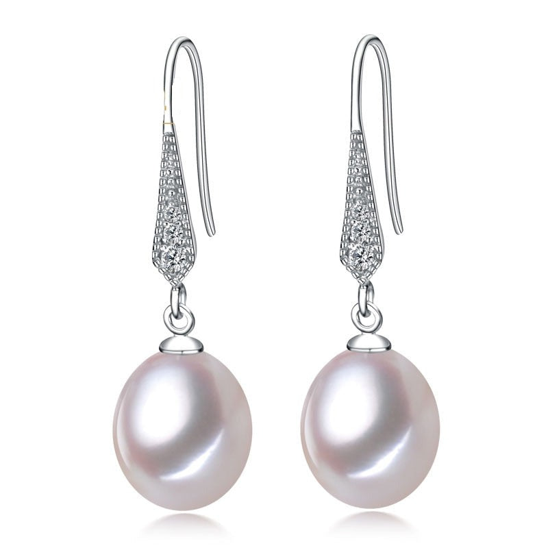 Real 925 Sterling Silver Teardrop Pearl Earrings