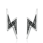 925 Sterling Silver Exquisite Lightning & Black CZ Stud Earrings