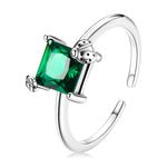 925 Sterling Silver Green Square Gemstone Open Ring