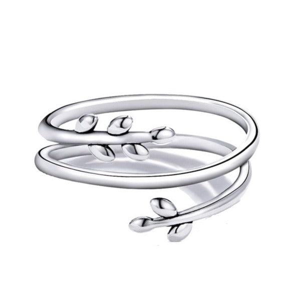 925 Sterling Silver Leaves Adjustable Ring