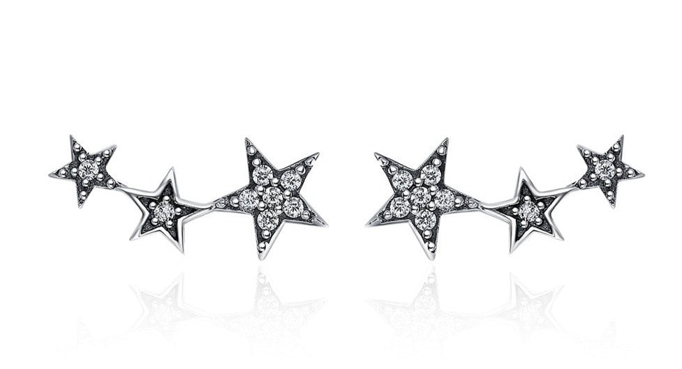 Authentic 925 Sterling Silver Sparkling Little Star Stackable Star Stud Earrings