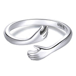 925 Sterling Silver Hug Warmth and Love Hand Adjustable Ring