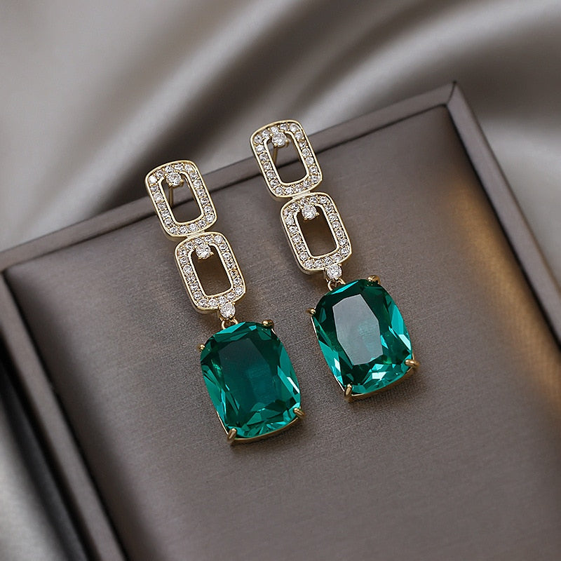 Shiny Green Rhinestone Pendant Earrings